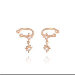 PAIR OF PIERCING FAKE STAR RADIANT ZIRCONIA + ROSE GOLD PLATED